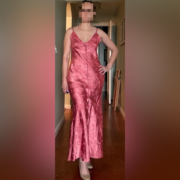 Feminine Pink Satin Slip Dress - Picture 2 of 7